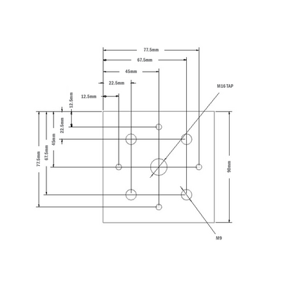 32-9090M16-0 MODULAR SOLUTIONS FOOT & CASTER CONNECTING PLATE 90MM X 90MM, M16 HOLE